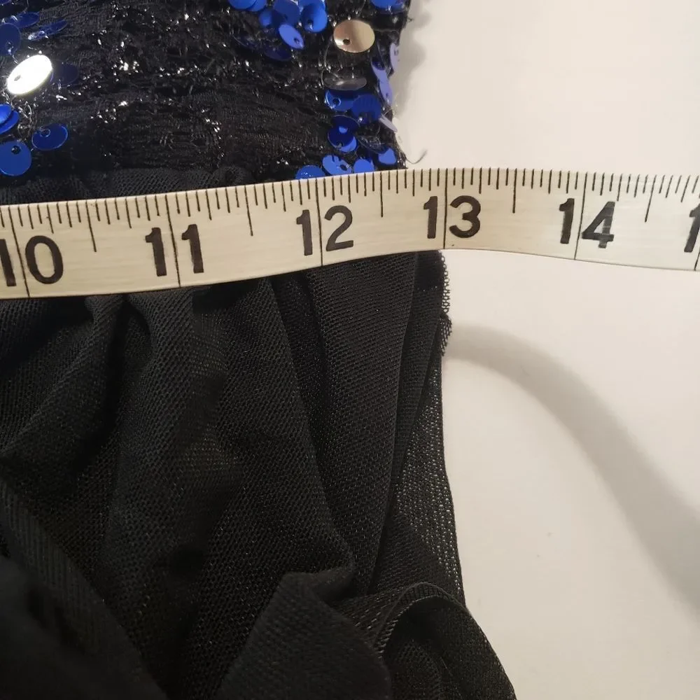 Jazz, Tap, Contempo Dance Costume, Blue sequin with black skirt, Large Child